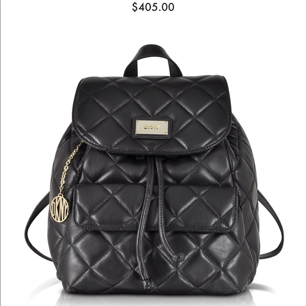 DKNY Black Real Leather Quilted Backpack